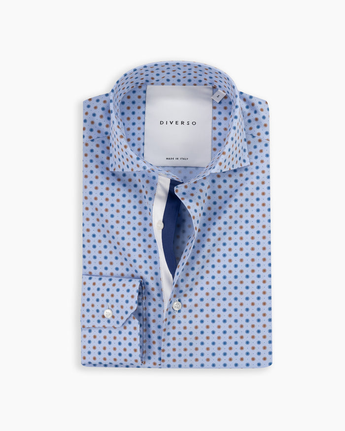 Blue Geometric Print Twin Trim Shirt