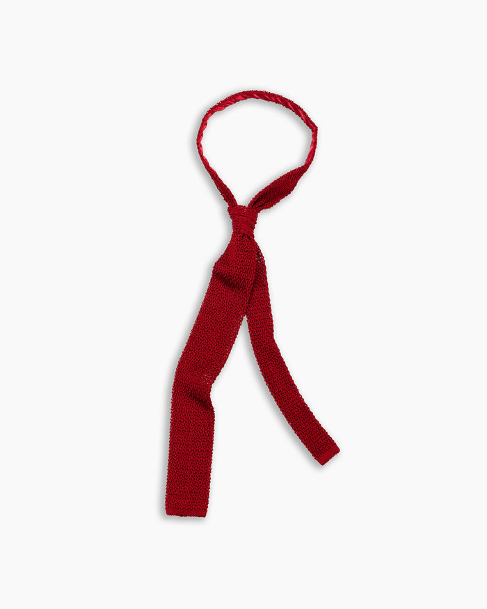 Deep Red Jacquard Knitted Silk Tie