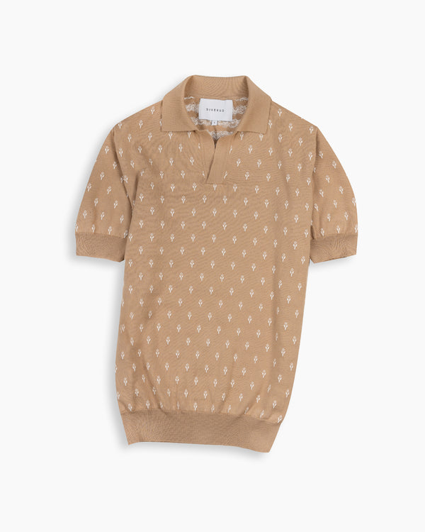 Sand Floral Knitted Polo