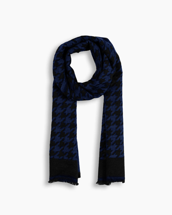Navy & Charcoal Houndstooth Wool Scarf