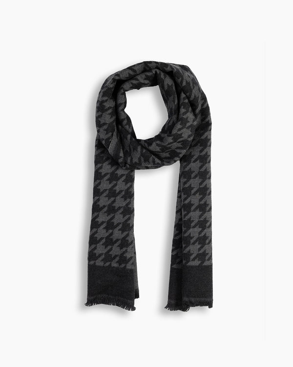 Grey & Charcoal Houndstooth Wool Scarf