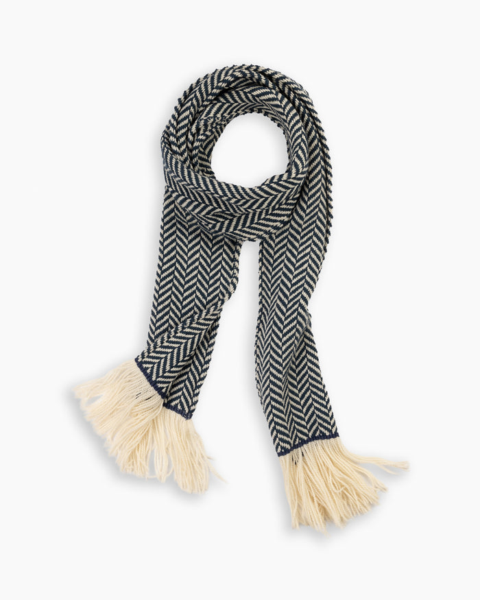 Blue Herringbone Wool Scarf