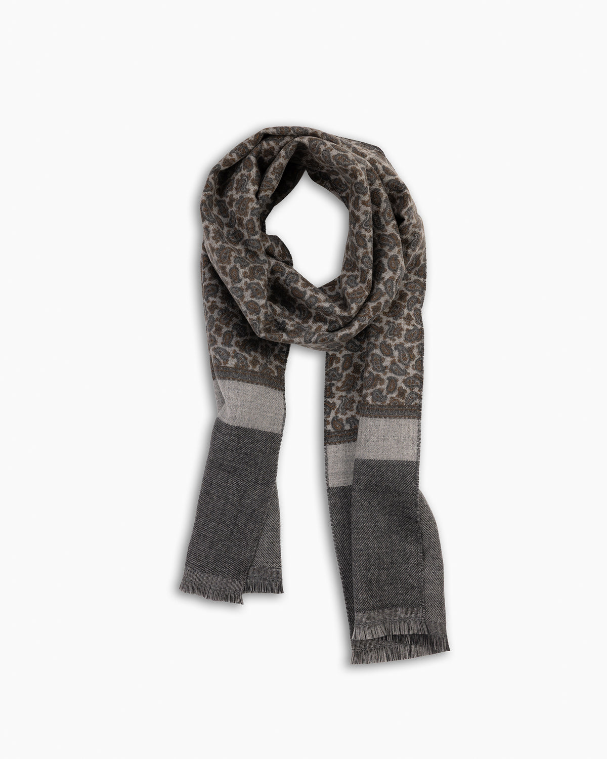 Grey Paisley Print Wool Scarf