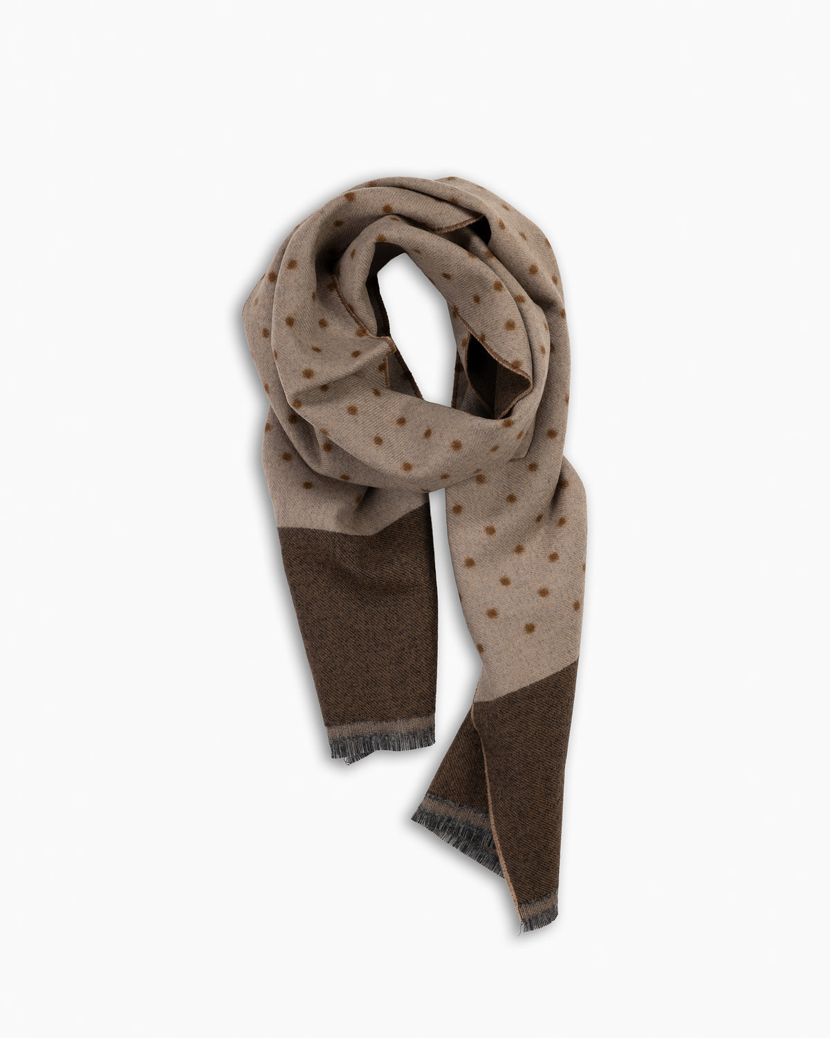 Brown &amp; Tan Polka Print Wool Scarf