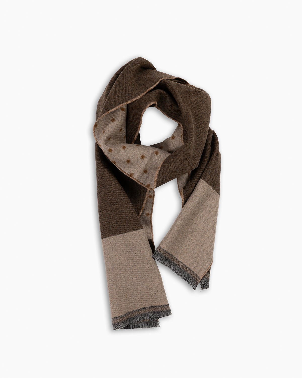 Brown &amp; Tan Polka Print Wool Scarf