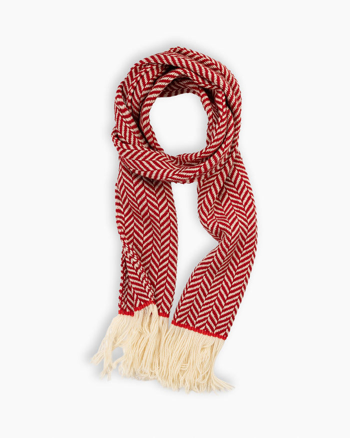 Red Herringbone Wool Scarf