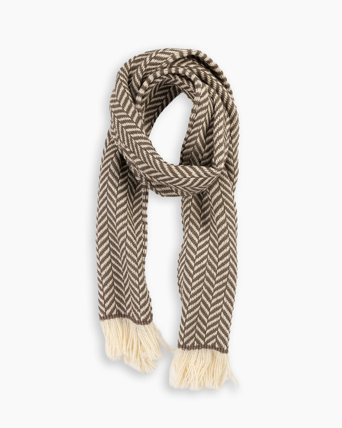 Taupe Herringbone Wool Scarf