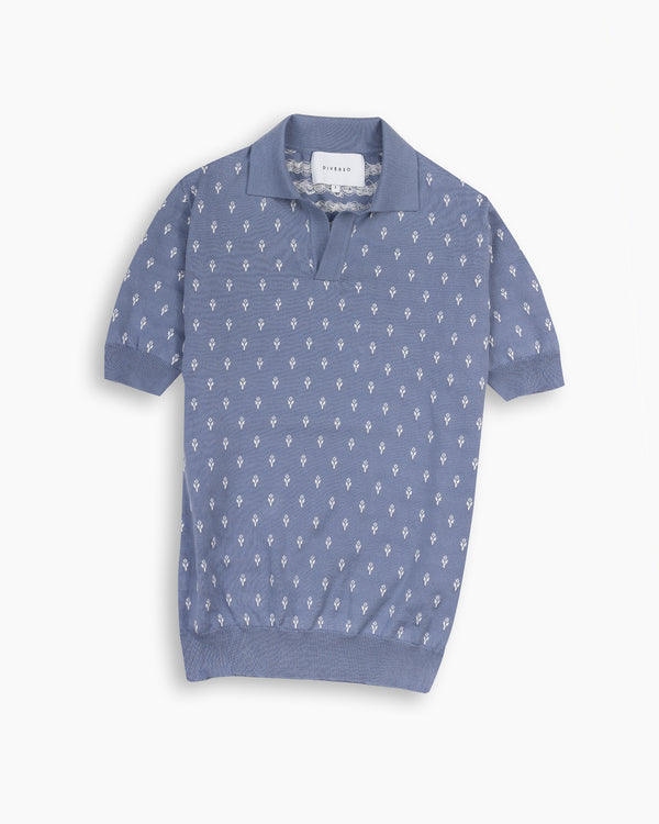 Dusty Blue Floral Knitted Polo