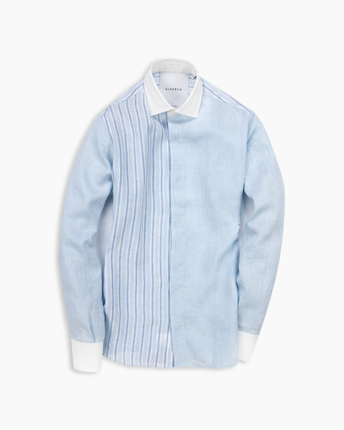 Sky Linen Patchwork Shirt