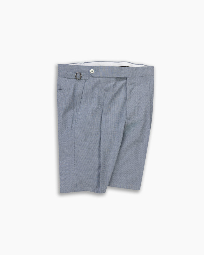 Sky Micro-Check Seersucker Pleated Shorts