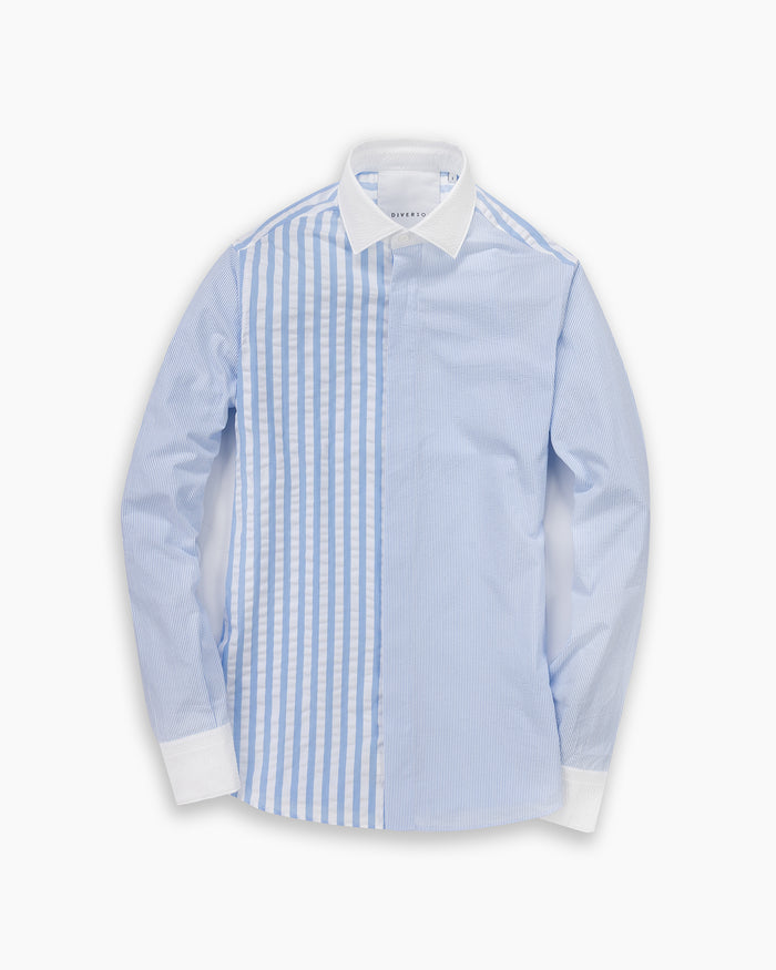 Sky Seersucker Patchwork Shirt