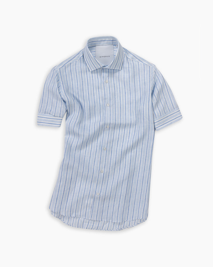 Blue Stripe Linen Short Sleeve Shirt