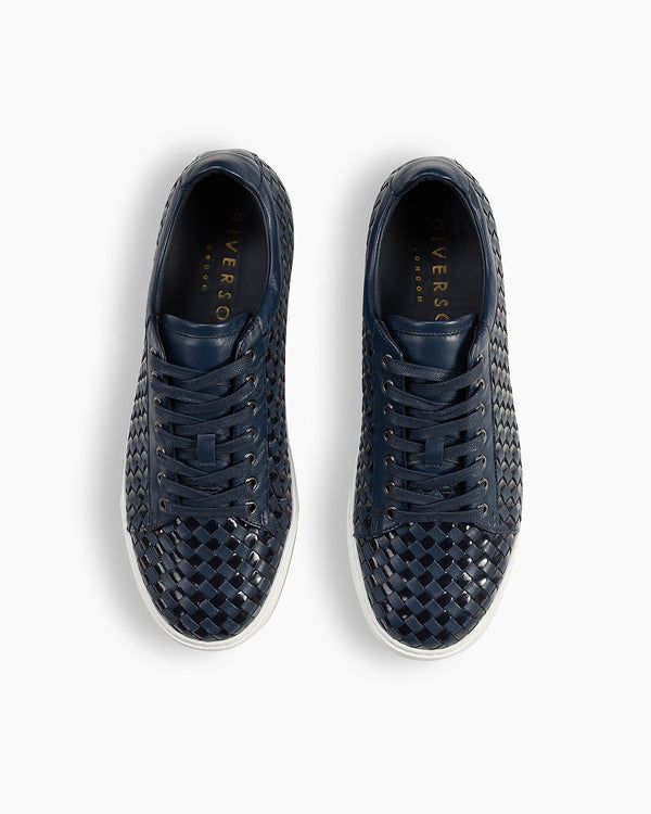 Navy Patent Hand Woven Sneakers