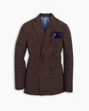 Walnut Window-Pane Wool/Silk/Linen Double Breasted Blazer