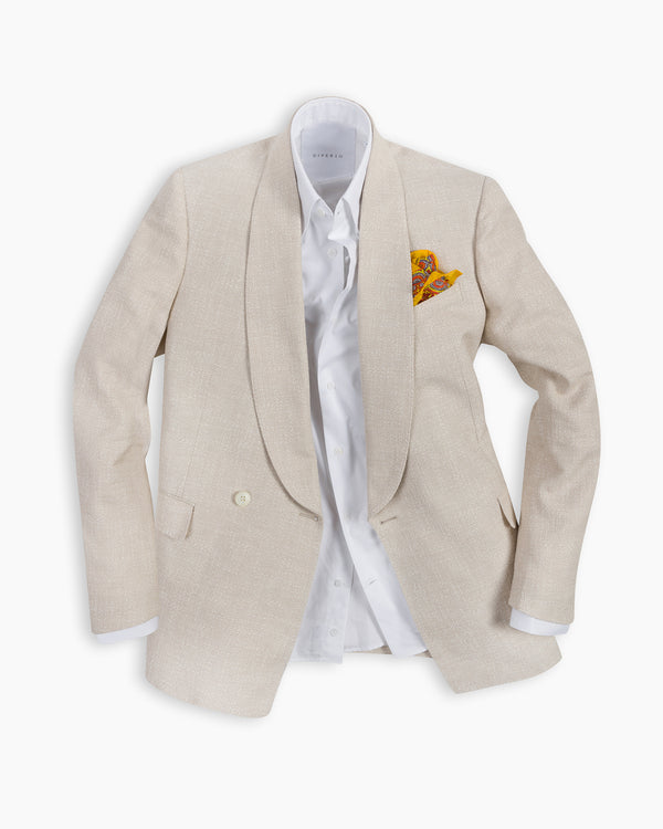 Ivory Wool Double Breasted Shawl Blazer