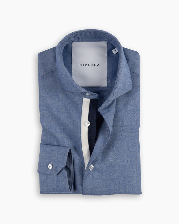 Dusty Blue Cotton-Wool Twin Trim Shirt