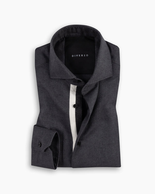 Dark Grey Cotton-Wool Twin Trim Shirt