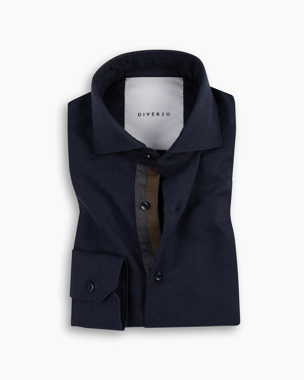 Navy Cotton-Wool Twin Trim Shirt