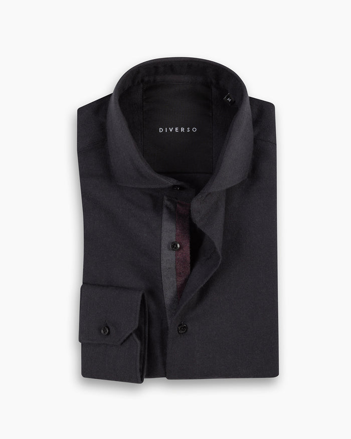 Black Cotton-Wool Twin Trim Shirt