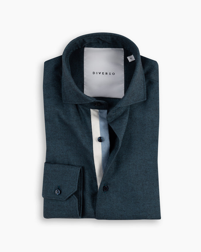 Teal Cotton-Wool Twin Trim Shirt