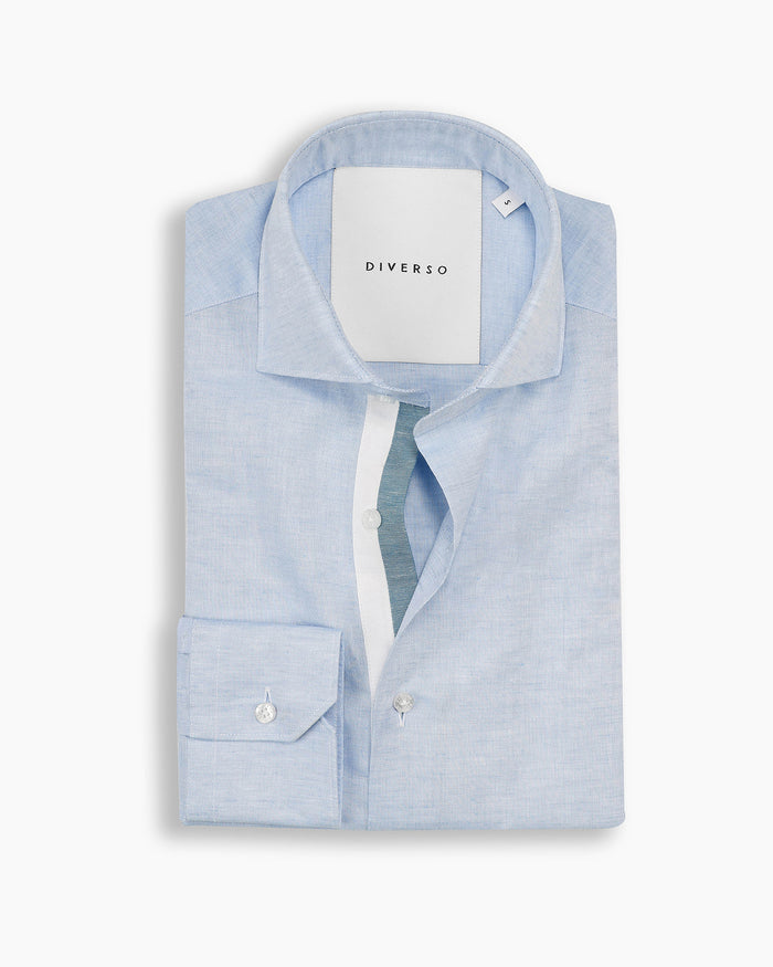 Mid Blue Cotton-Linen Twin Trim Shirt