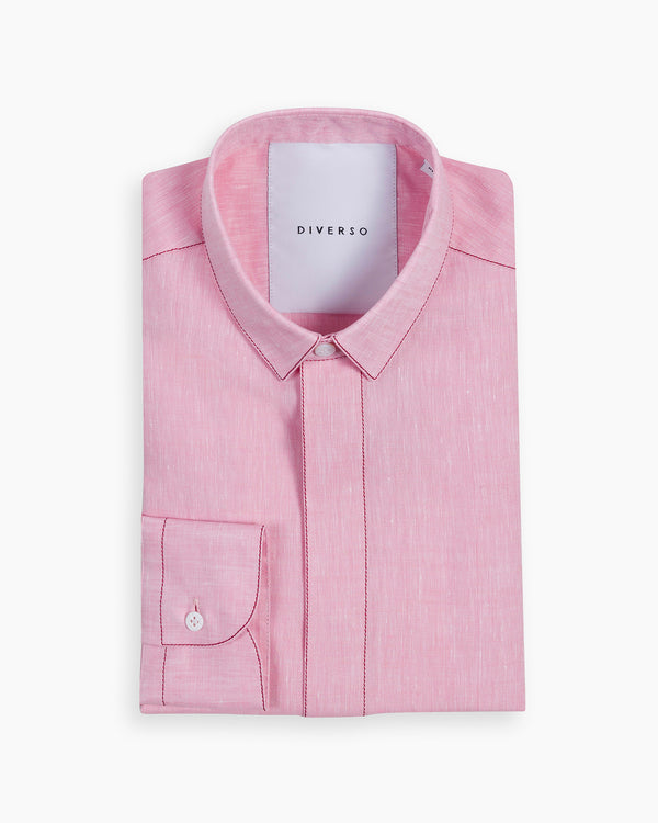 Pink Silk-Stitch Linen Shirt