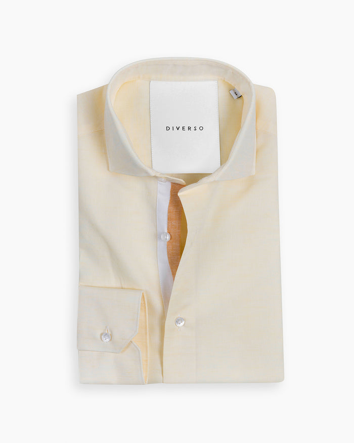 Pale Yellow Cotton-Linen Twin Trim Shirt