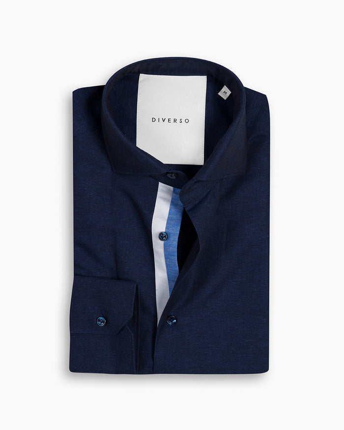 Navy Cotton-Linen Twin Trim Shirt