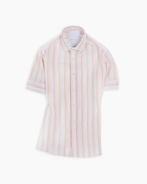 Orange Stripe Crushed Seersucker Short Sleeve Shirt