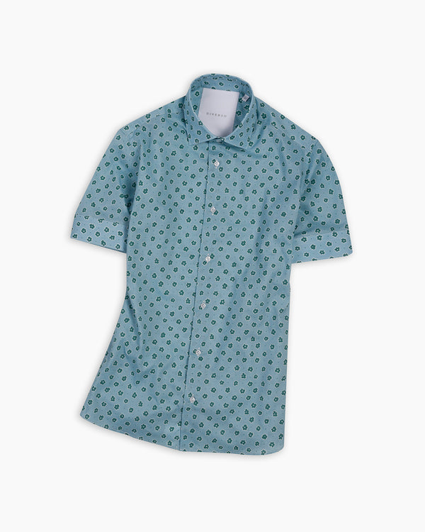 Mint Hand-Drawn Floral Short Sleeve Shirt