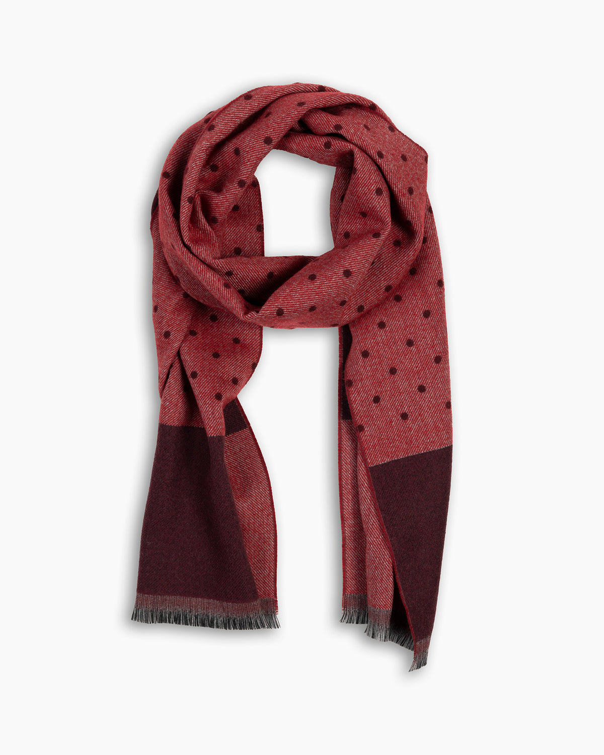 Burgundy &amp; Red Polka Print Wool Scarf
