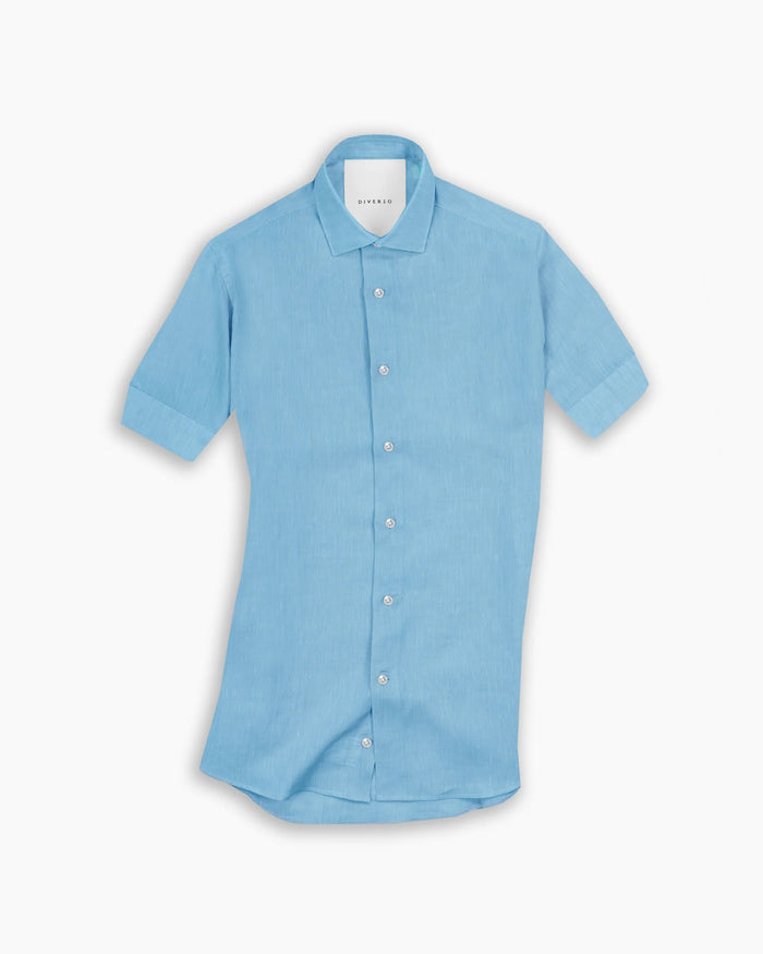 Turquoise Linen Short Sleeve Shirt