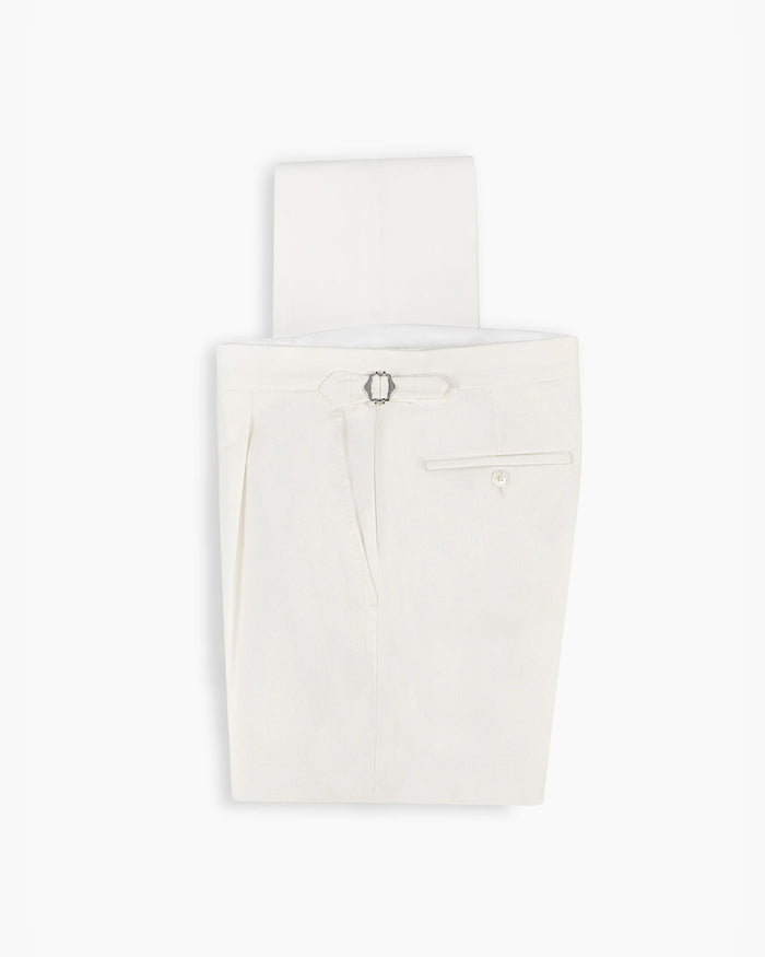 Off White Cotton Stretch Pleated Pant
