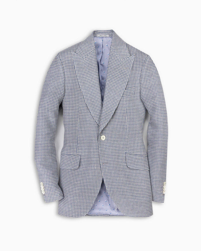Sky Houndstooth Linen & Silk Blazer