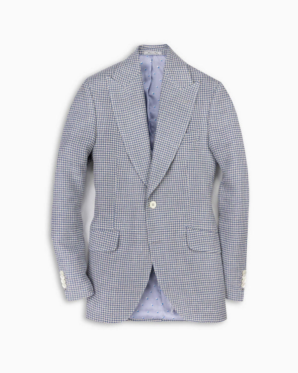 Sky Houndstooth Linen & Silk Blazer