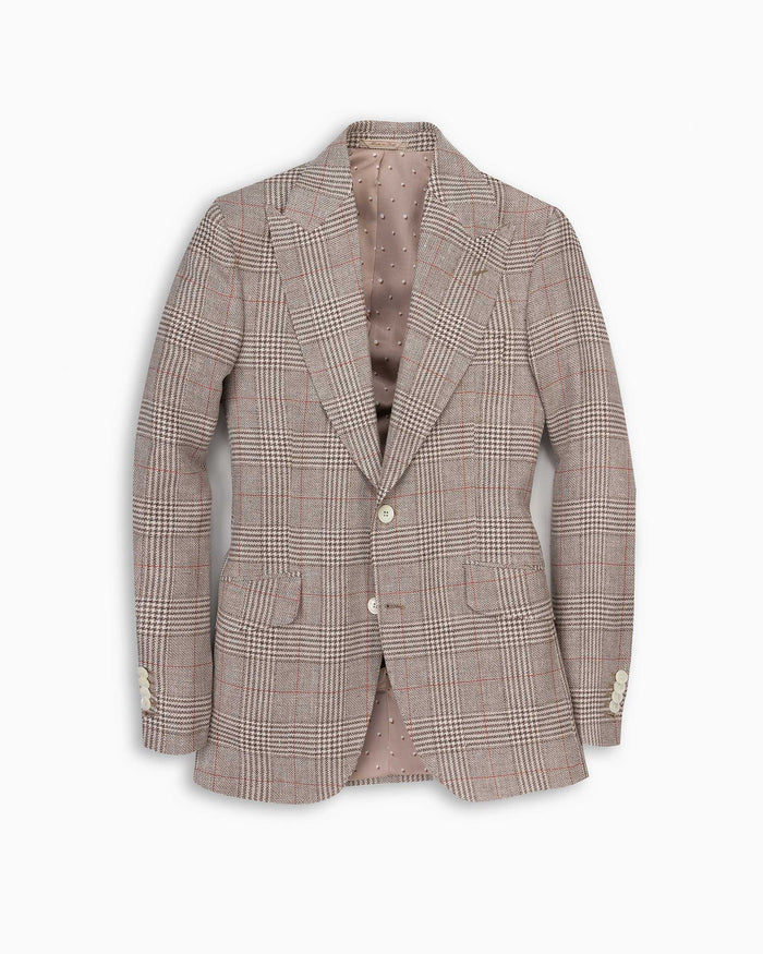 Beige Prince of Wales Linen & Silk Blazer