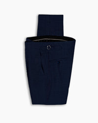 Blue Check Wool Pleated Pant