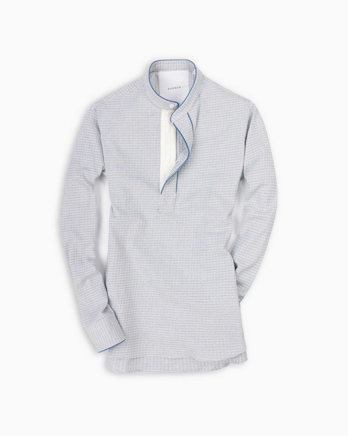 Blue Stripes Seersucker Contrast Popover Shirt