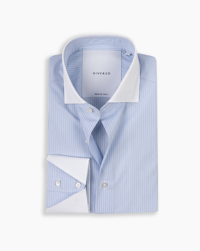 Blue Micro Stripe Contrast Veil Shirt