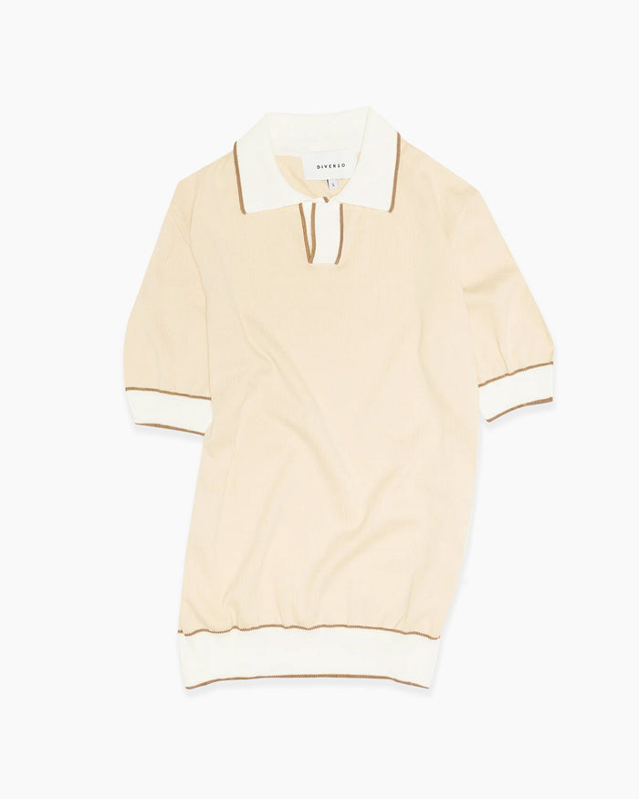 Cream Knitted Cotton Polo