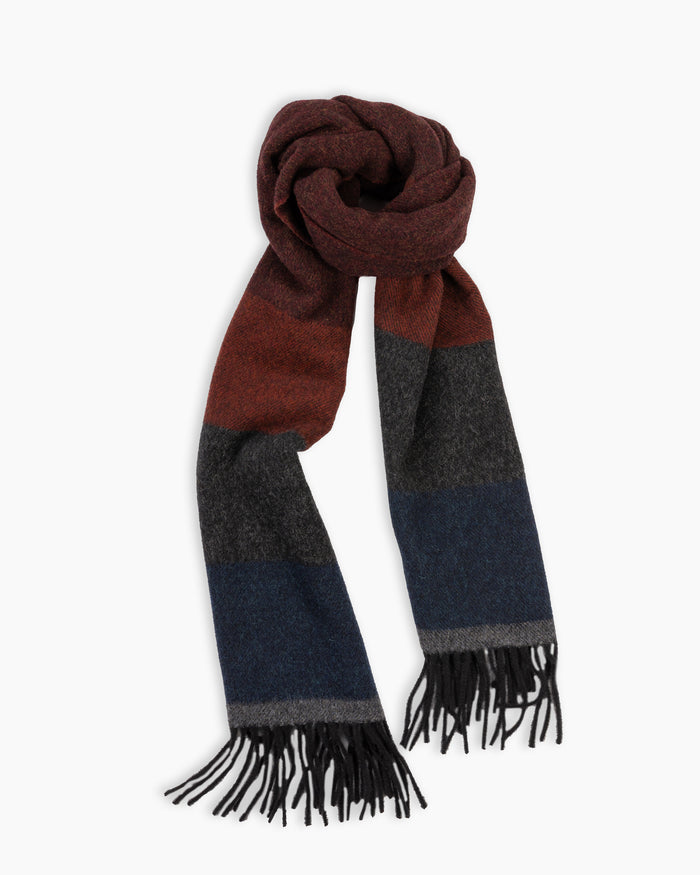Burgundy, Charcoal & Navy Panel Wool Scarf