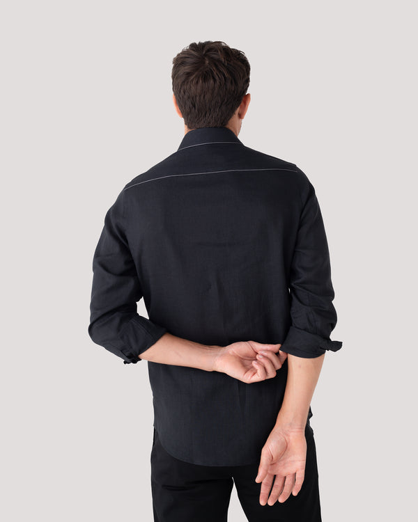 Black Silk-Stitch Linen Shirt