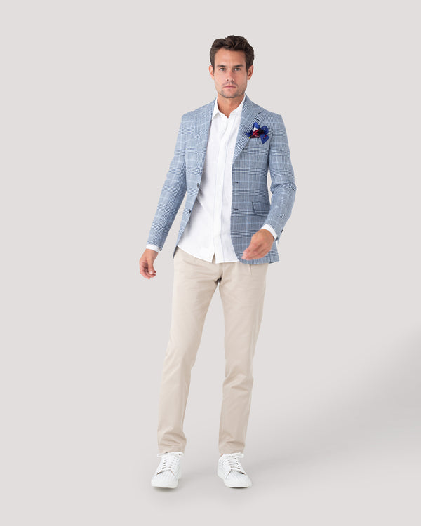 Blue Check Wool-Silk-Linen Blazer