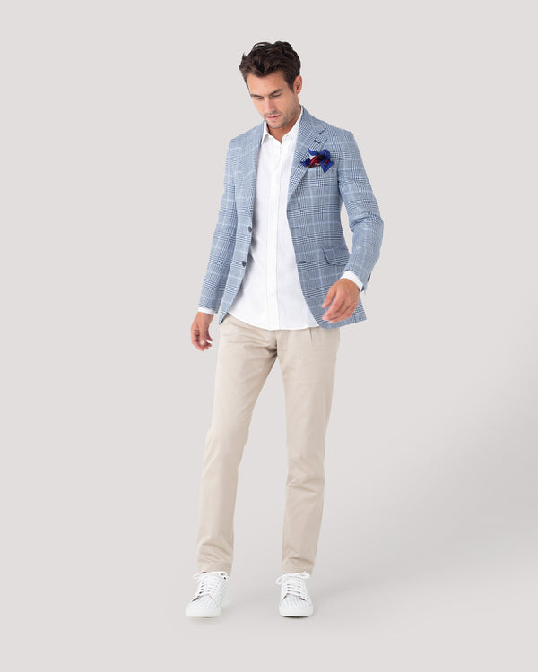 Blue Check Wool-Silk-Linen Blazer