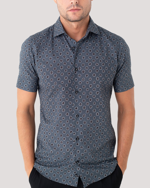 Charcoal Hand-Drawn Floral Short Sleeve Shirt