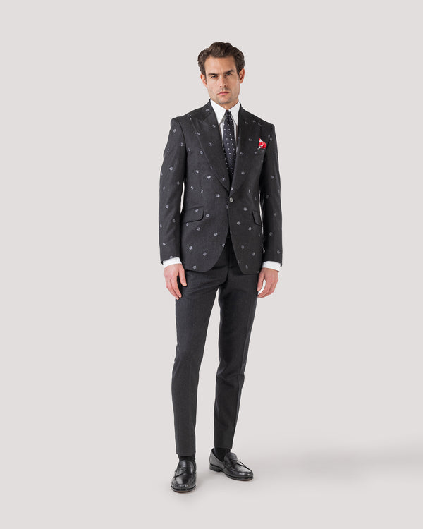 Charcoal Wool & Cashmere Embroidered Blazer