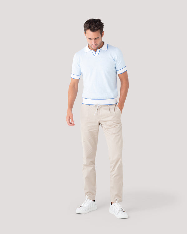 Cornflower Blue Knitted Cotton Polo