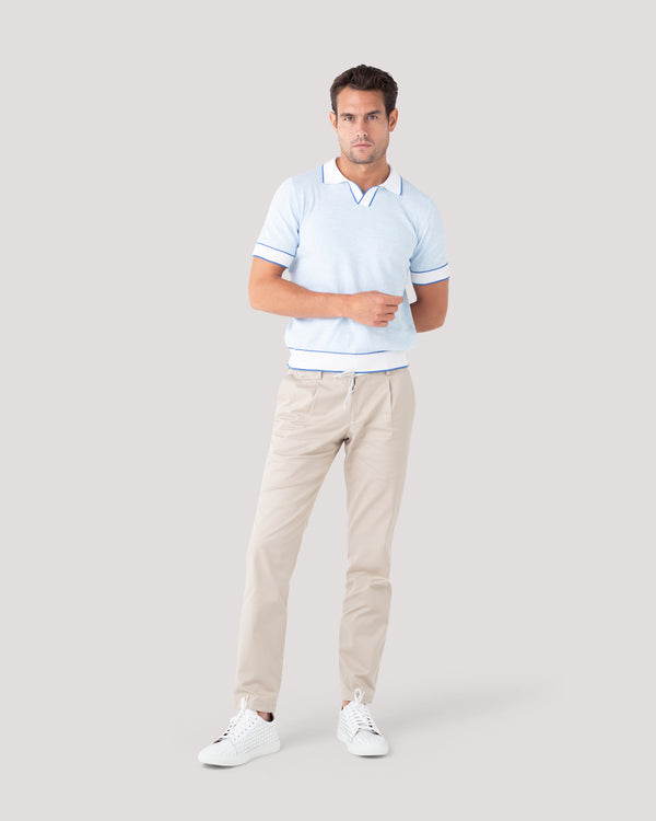 Cornflower Blue Knitted Cotton Polo