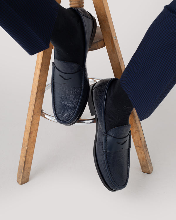 Navy Calf Leather Penny Loafer