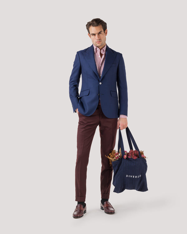 Navy Ultra Peak Hopsack Wool Blazer